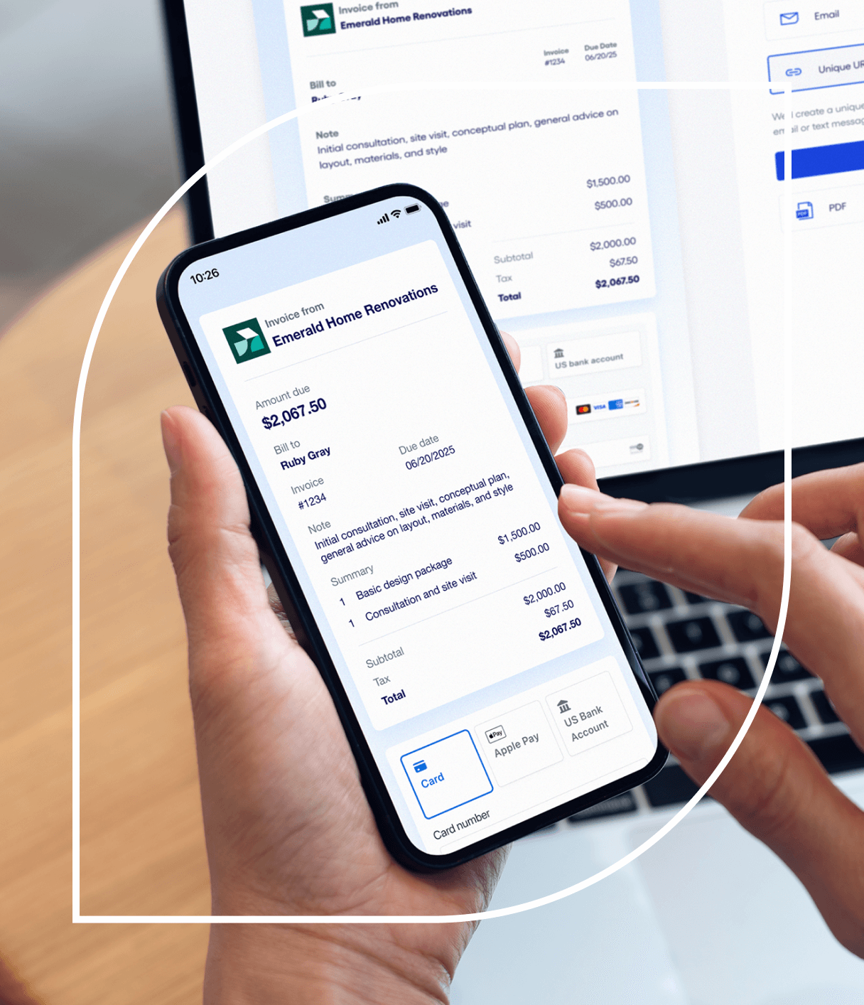 Phone screen showing payment links